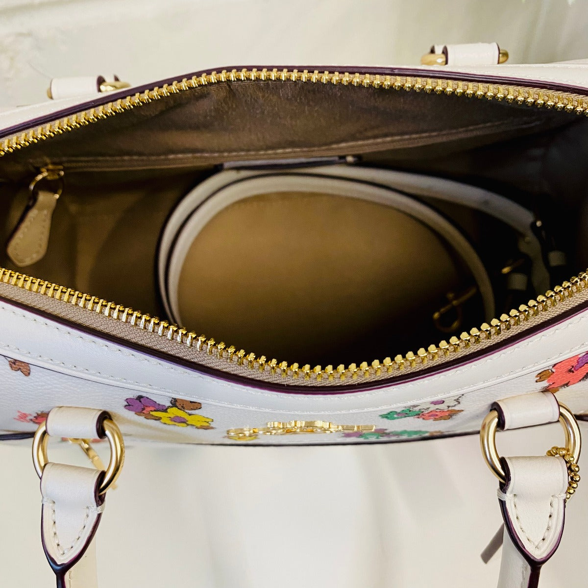 Coach CA229 Rowan Satchel With Spaced Floral Field Print In Gold/Chalk Multi Coach CA229 Rowan Satchel With Spaced Floral Field Print In Gold/Chalk Multi